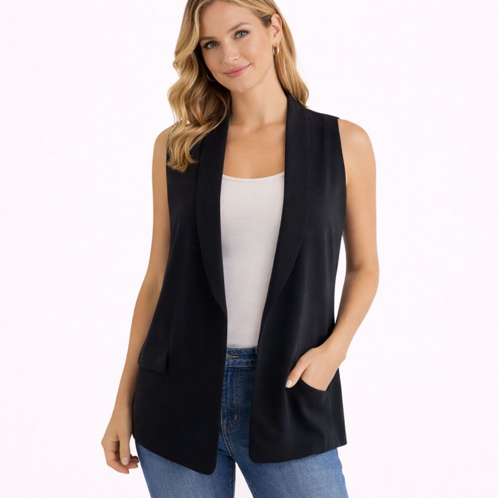 Derek Lam For Design Nation Sleeveless Open Front Vest Black L